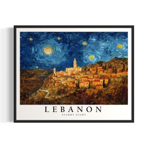 Lebanon Starry Night Art Print, Van Gogh Lebanon Poster Wall Art, Original Lebanon Painting Decor