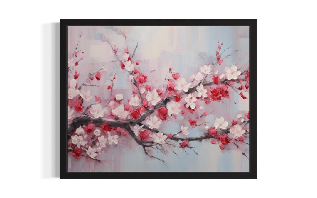 Red Cherry Blossom Abstract Art Print, Wall Art Poster, Original Paint ...