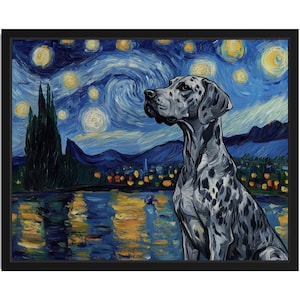 Great Dane Dog Starry Night Art Print, Wall Art Poster, Original Paint Artwork, Artwork Decor