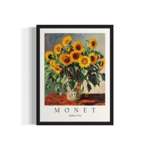 Impresión artística de bodegón de Monet con jarrón de girasol, póster de arte de pared, obra de arte de pintura original, decoración de obras de arte