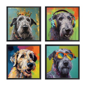 Irish Wolfhound Art Print, Irish Wolfhound Poster, Irish Wolfhound Wall Art (Set of 4) Unframed.