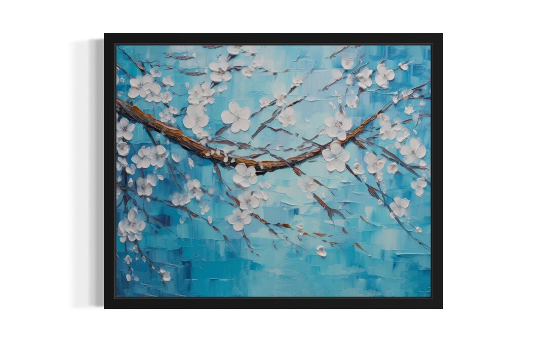 Blue Cherry Blossom Abstract Art Print, Wall Art Poster, Original Paint ...