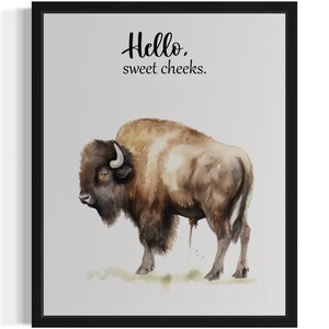 Bison Sweet Cheeks Animal Restroom Art Print, badkamer muurkunstposter, originele verfkunstwerken, artwork decor