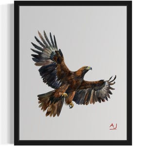 Golden Eagle Bird Watercolor Art Print, Wall Art Poster, Original Paint Artwork, Artwork Decor