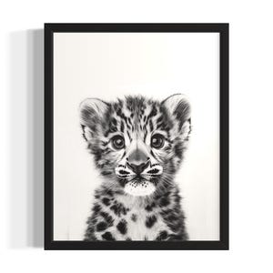 Snow Leopard Animal Black and White Poster Art Print, Living Room Wall Art Poster, Original Paint Artwork, Artwork Decor