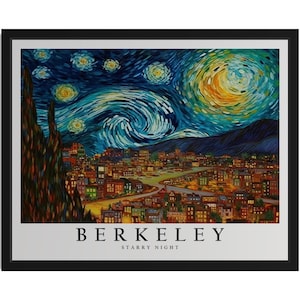 Berkeley California Starry Night Art Print, muurkunstposter, originele verfkunstwerken, artwork decor
