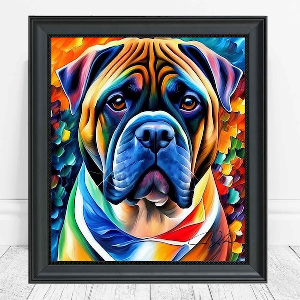 Bullmastiff Art Print Bullmastiff Dog Portrait Peinture Print Poster, Oeuvre originale de peinture, Dog Abstract Wall art, Dog Lover Gift