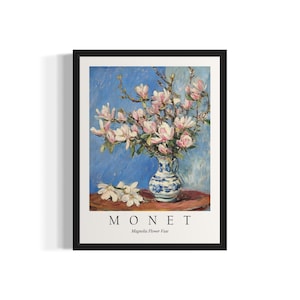 Impresión artística de bodegón de Monet con flor de magnolia, póster de arte de pared, obra de arte de pintura original, decoración de obras de arte