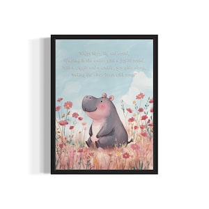 Hippo Animal Poem Nursey Art Print, Wall Art Poster, Original Paint Artwork, Artwork Decor