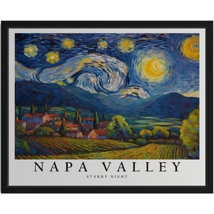 Napa Valley California Starry Night Art Print, Wall Art Poster, Original Paint Artwork, Artwork Decor