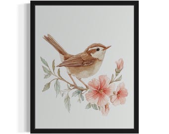 Carolilna Wren Bird Watercolor Art Print, Wall Art Poster, Original Paint Artwork, Artwork Decor