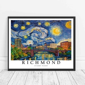 Impression d'Art de la nuit étoilée de Richmond en Virginie, art mural Van Gogh Richmond affiche, décoration peinture originale de Richmond