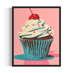 Impression d'art affiche pop art cupcake, déco collection vintage rétro