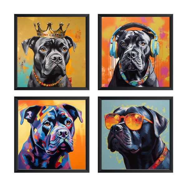 Cane Corso Kunstdruck, Cane Corso Poster, Cane Corso Wandkunst (4er Set) Ungerahmt.