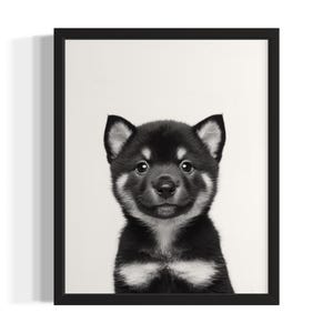 Shiba Inu Puppies Black and White Poster Art Print, Living Room Wall Art Poster, Original Paint Artwork, Artwork Decor