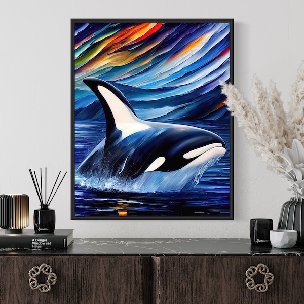 Orca Killer Whale Art Print  Orca Painting Print Poster, Original Killer Whale Artwork, Orca Killer Whale Wall art, Animal Print Lover Gift
