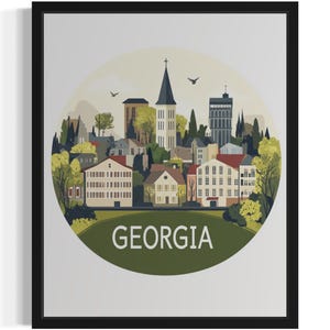 Stampa artistica di paesaggi degli stati della Georgia, poster da parete, opera d&#39;arte originale dipinta, decorazione artistica