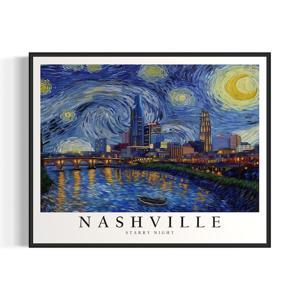 Nashville Starry Night Art Print, Van Gogh Nashville Poster Wall Art, Original Nashville Painting Decor