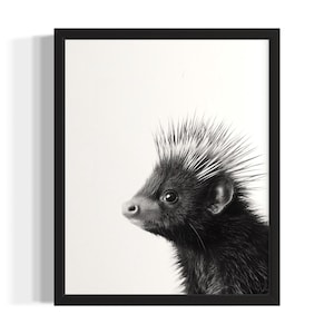 Porcupine Animal Black and White Poster Art Print, Living Room Wall Art Poster, Original Paint Artwork, Artwork Decor