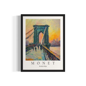 Impresión artística de naturaleza muerta de Monet con puente de Brooklyn, póster de arte de pared, obra de arte de pintura original, decoración de obras de arte