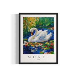 Swan Bird Monet Art Print, Wall Art Poster, Original Paint Artwork, Artwork Decor