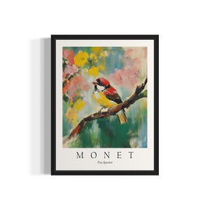 Tree Sparrow Bird Monet Art Print, Wall Art Poster, Original Paint Artwork, Artwork Decor