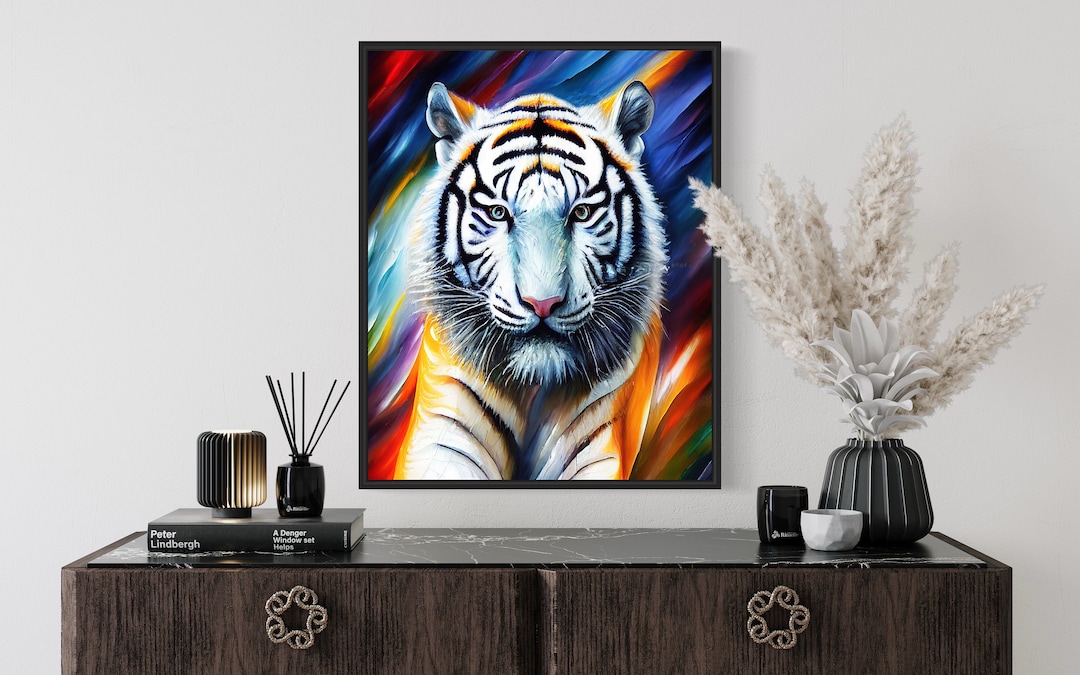 White Tiger Art Print White Tiger Painting Print Poster, Original White