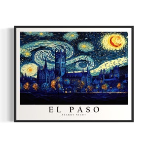 El Paso Starry Night Art Print, Van Gogh El Paso Poster Wall Art, Original El Paso Painting Decor