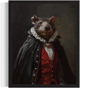 Beaver Vampire Art Print Poster, Gothic Original Artwork, Beaver Portrait Vintage Prints Decor