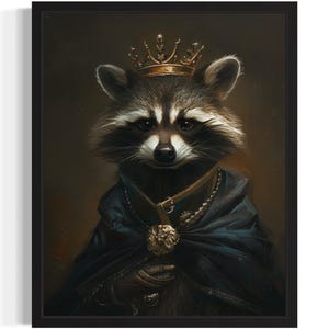 Raccoon King Vampire Art Print Poster, Gothic Original Artwork, Raccoon King Portrait Vintage Prints Decor