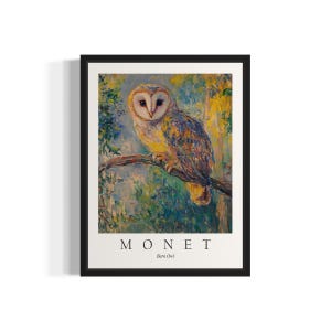 Barn Owl Bird Monet Art Print, Wall Art Poster, Original Paint Artwork, Artwork Decor