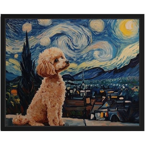 Poodle Dog Starry Night Art Print, Wall Art Poster, Original Paint Artwork, Artwork Decor