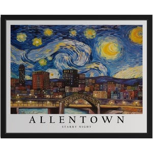 Allentown Pennsylania Starry Night Art Print, Wall Art Poster, Original Paint Artwork, Artwork Decor