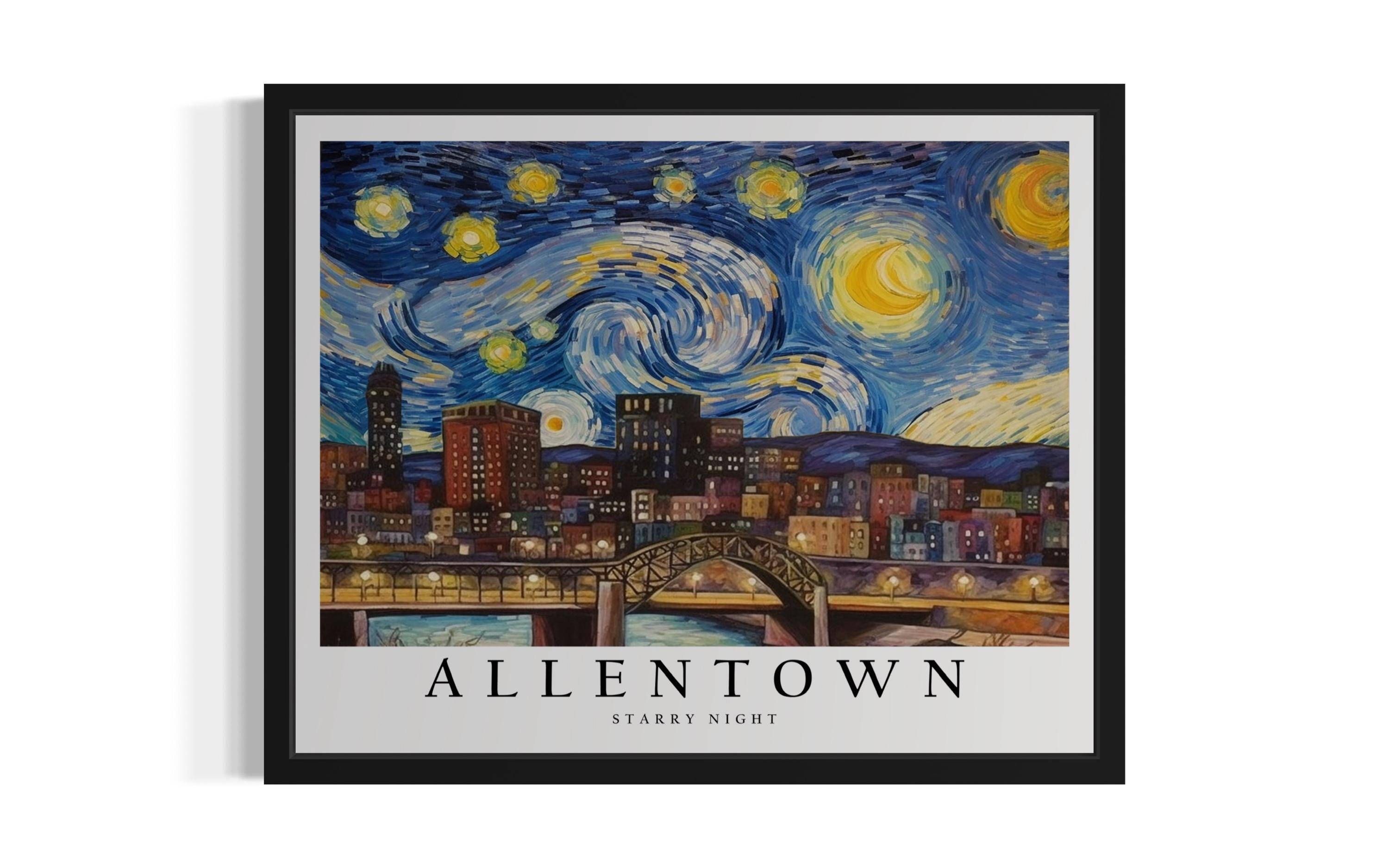 Allentown Pennsylania Starry Night Art Print, Wall Art Poster, Original Paint Artwork, Artwork Decor