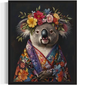 Koala Animal With Flower Art Print, Wall Art Poster, Original Paint Artwork, Artwork Decor