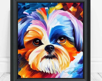 Shih Tzu Art Print Shih Tzu Portret Malarstwo Wydruk Plakat, Oryginalne Malowanie Dzieł Sztuki, Sztuka Ścienna Psa, Prezent Dla Miłośnika Psów