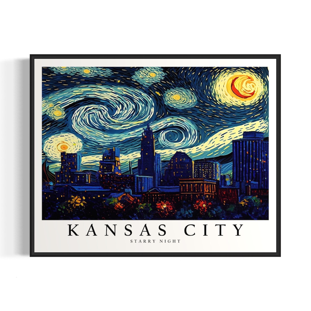 Kansas City Starry Night Art Print, Van Gogh Kansas City Poster Wall