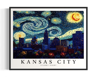 Kansas City Starry Night Art Print, Van Gogh Kansas City Poster Wall Art, Original Kansas City Painting Decor