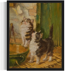 Cats and Butterfly Art Print, Wall Art Poster, Original Paint Artwork, Artwork Decor
