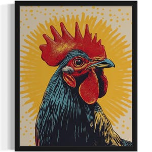Rooster Farm Pop Art Print, Wall Art Poster, Original Paint Artwork, Artwork Decor