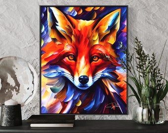 Fox Abstract Art Print Fox Oil Painting Print Poster, Oryginalna grafika malarska, Fox Wall art, Fox Lover Gift