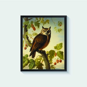 Owl Bird Vintage Art Print, Wall Art Poster, Original Paint Artwork, Artwork Decor