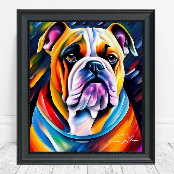 Bulldog Art Print   Bulldog Dog Portrait Painting Print Poster, Original Paint Artwork, Dog Abstract Wall art, Dog Lover Gift