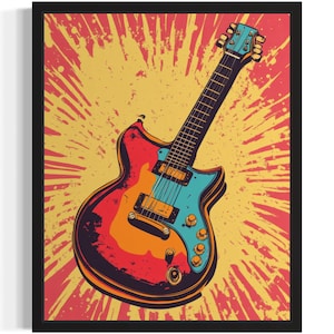 Electric Guitar Pop Art Print, Wall Art Poster, Original Paint Artwork, Artwork Decor