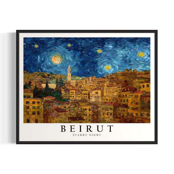 Beirut Starry Night Art Print, Van Gogh Beirut Poster Wall Art, Original Beirut Painting Decor