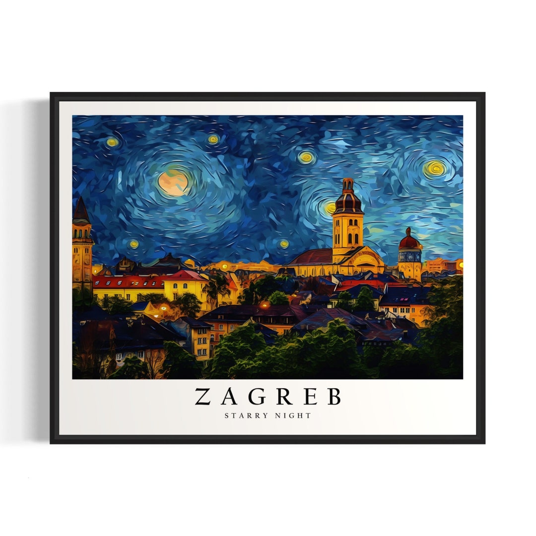 Zagreb Starry Night Art Print, Zagreb Poster Wall Art, Original Zagreb