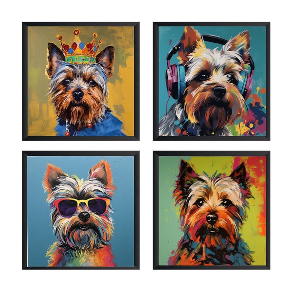 Yorkshire Terrier Art Print, Yorkshire Terrier Poster, Yorkshire Terrier Wall Art (Ensemble de 4) Sans cadre.