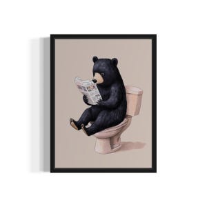 Black Bear Kids Bathroom Art Print, Wall Art Poster, Original Paint Artwork, Artwork Decor