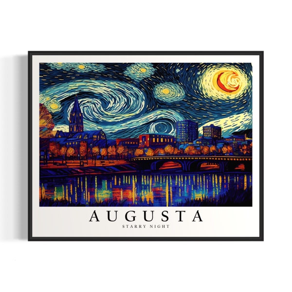 Augusta Starry Night Art Print, Van Gogh Augusta Poster Wall Art, Original Augusta Painting Decor