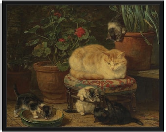 Vintage Cats Art Print, Wall Art Poster, Original Paint Artwork, Artwork Decor